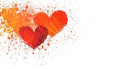 Vibrant Abstract Hearts on a White Background with Colorful Splashes of Red and Orange Tones