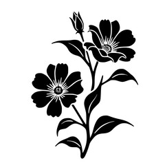 Elegant Black Floral Silhouette on White, Minimalist Botanical Design