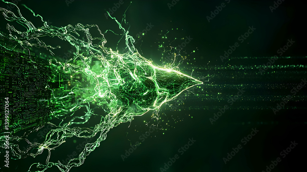 Poster abstract green particle arrow design