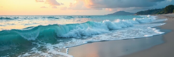 Fototapeta premium Soothing ocean waves gently lapping at the shore , water, sky