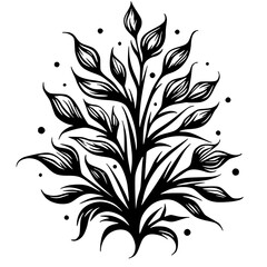 Elegant Black Floral Design on White: Decorative Botanical Illustration