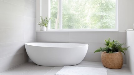 Modern bathroom with soaking tub and natural light