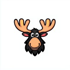 Cartoon moose head with large antlers and smiling expression