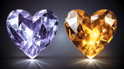 Fototapeta premium Colorful Heart-Shaped Gems in Purple and Golden Hues on Dark Background