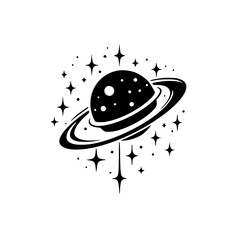 Minimalist Planet with Rings and Stars Illustration