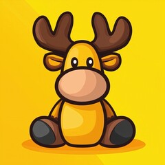 Fototapeta premium Cartoon moose with large antlers sitting on bright yellow background