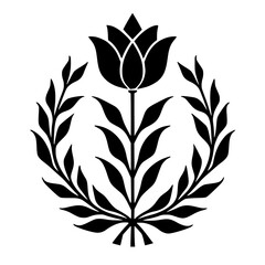 Elegant Black Floral Emblem on White Background