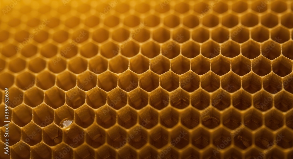 Poster golden honeycomb structure showcasing hexagonal cells up close detail