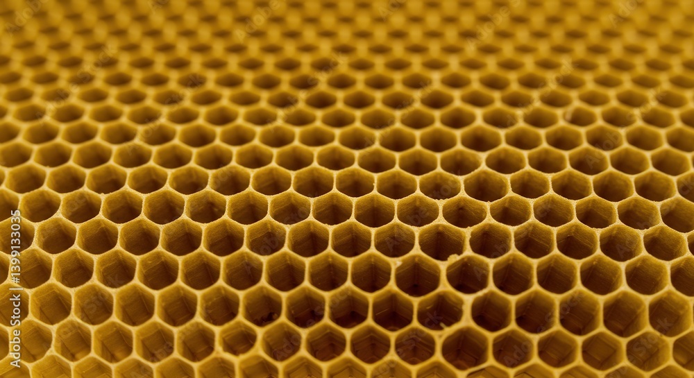 Poster close up of honeycomb pattern showing hexagonal wax cells texture