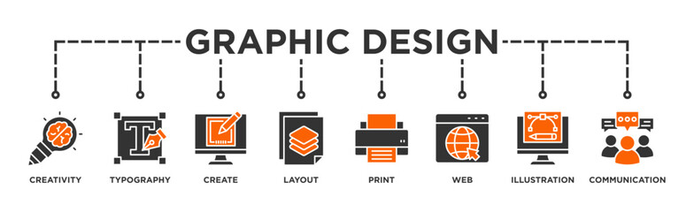 Graphic design banner web icon illustration concept with icon of creativity, typography, create, layout, print, web, illustration and communication