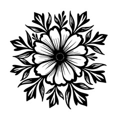 Elegant Black and White Floral Mandala Design on White Background