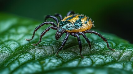 Fototapeta premium Macro Photography of a Tick on a Leaf