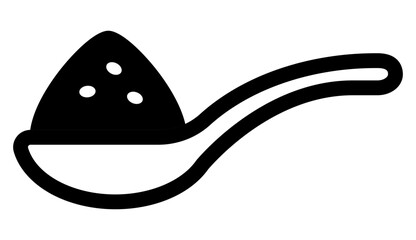 icon of a spoon with powdered ingredients, symbolizing coffee additives or sweeteners.