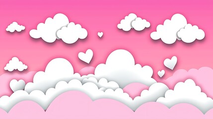 Whimsical Paper Clouds and Hearts on Soft Pink Background for Creative Designs