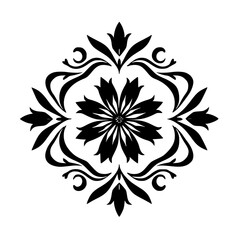 Fototapeta premium Black Floral Damask Ornament on White, Minimalist Vector