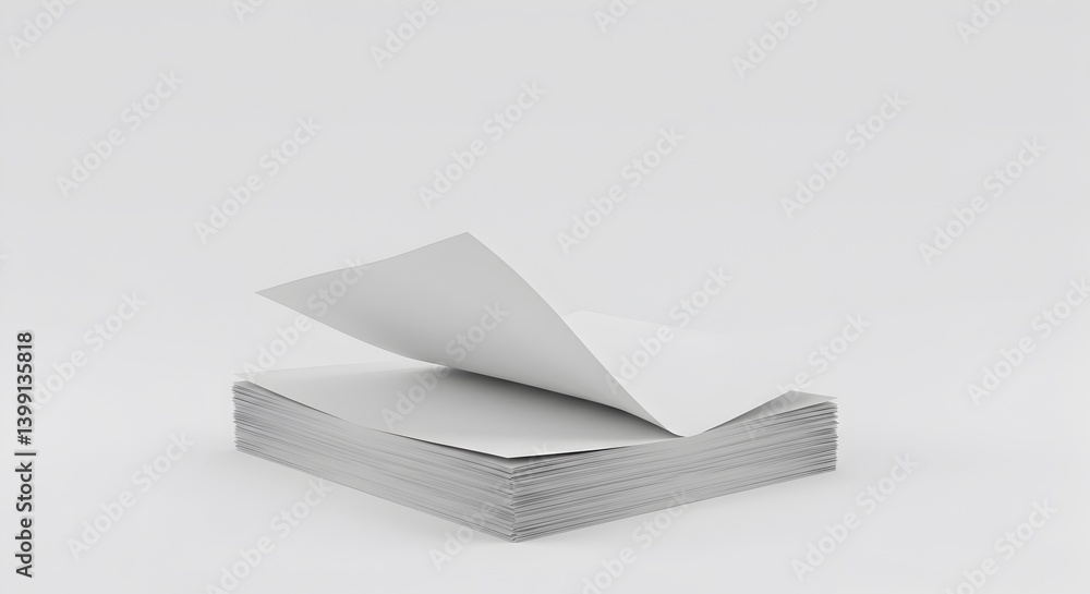 Poster clean stack of white paper with page lifted on a seamless background