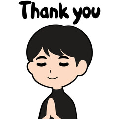 Cute boy smiling say thank you cartoon in flat design on white background.