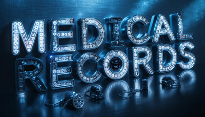 Medical records illuminated with technology, showcasing data management and healthcare