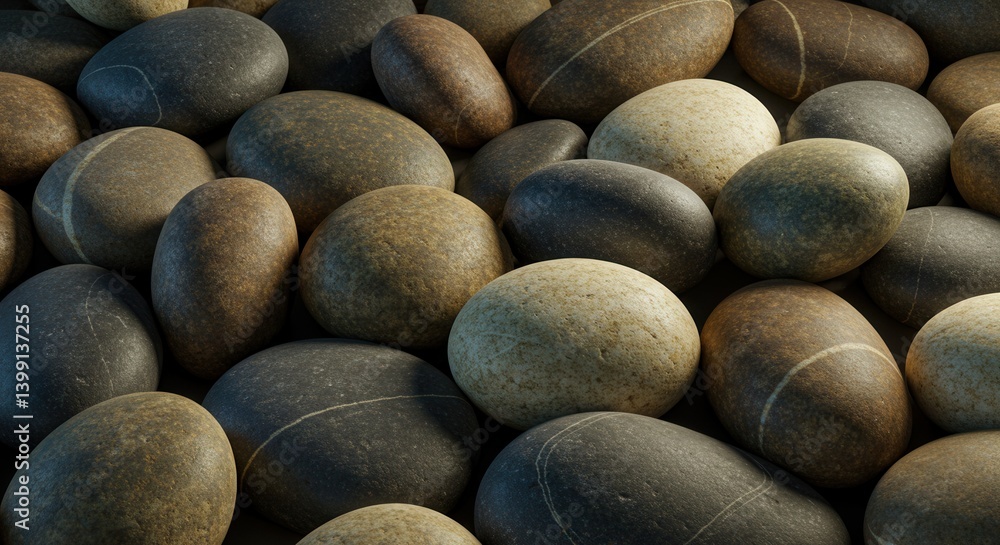 Aufkleber close up arrangement of natural pebbles with stripe patterns