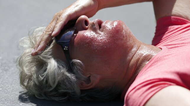 middle-aged woman fainted due to the extreme heat