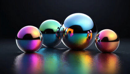 Shiny spheres with colorful reflections create captivating visual display