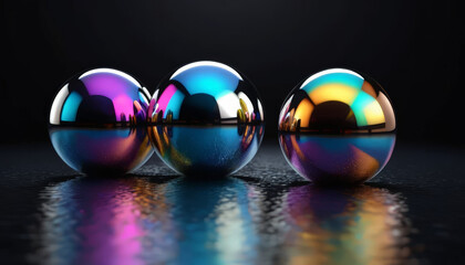Shiny metallic spheres with vibrant reflections create captivating visual display