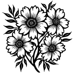 Bold Floral Vector Illustration: Monochrome Flowers and Leaves
