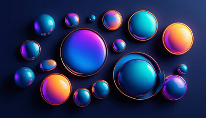 Colorful abstract spheres and bubbles create vibrant visual display on dark background