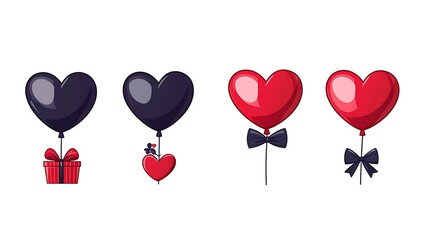 Colorful Heart-Shaped Balloons with Gift Box and Bow for Celebrations and Decorations