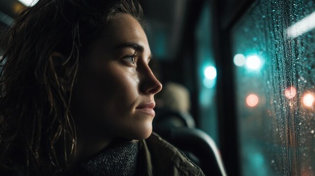 Young woman in contemplative mood with bokeh background