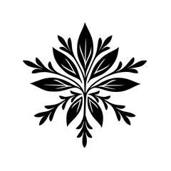 Elegant Black Leaf Flourish on White, Decorative Vector Design