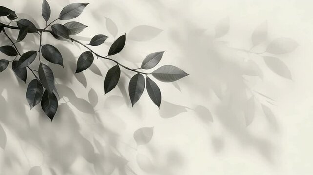Tranquil Green Foliage Serene Composition of Leaves and Shadows on Light Background, Enhancing Natures Calm and Beauty Through Interplay of Light.