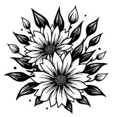 Elegant Black and White Floral Illustration on White Background