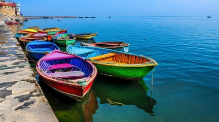 Obraz premium Colorful Boats on Calm Water