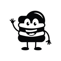 Black and white sandwich mascot with layered ingredients and waving han.eps