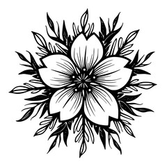 Floral Mandala: Black and White Botanical Line Art, Illustration