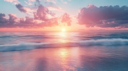 Ocean Wave at Sunset with Pink and Blue Clouds Reflection