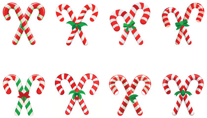 Set of Christmas candy canes on white background