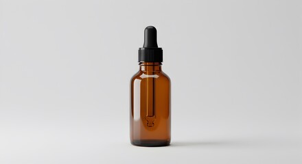 Brown bottle with dropper against a plain background showcasing the container