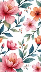 Watercolor floral vector pattern with delicate petals and stems, pattern, bouquet