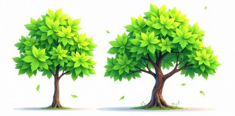 Obraz premium Tree with large green leaves on a white background, trees, nature