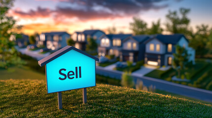 Obraz premium Sell your home real estate listing tips in a vibrant suburban neighborhood at sunset