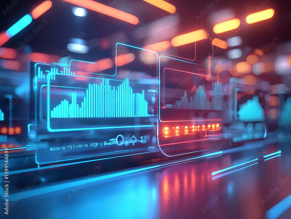 Poster analyzing digital data trends virtual environment data visualization modern technology futuristic vi