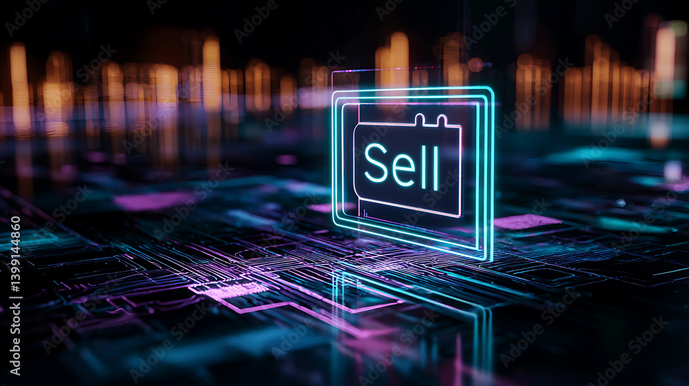 Poster digital sell icon representation virtual marketplace graphic design futuristic environment abstract 