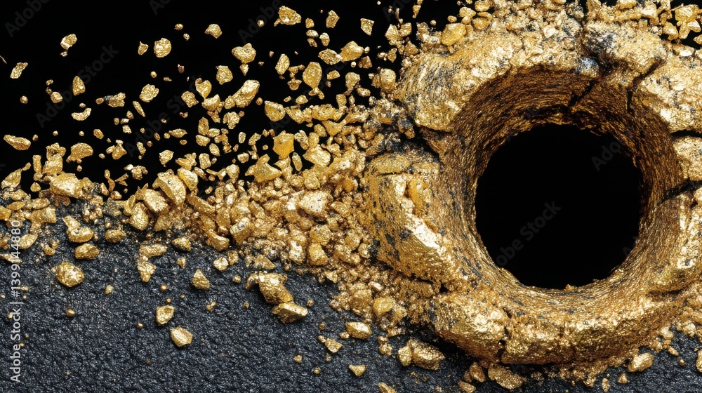 Poster a gold resting on a black surface with a shimmering glow creating a luxurious and elegant visual exp