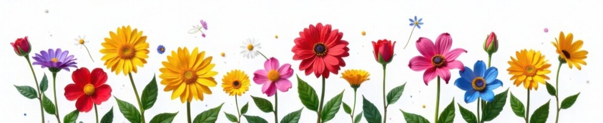 Various colorful flowers in a vase on white background, floral display, colored flowers