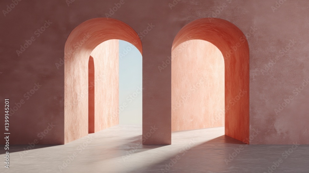 Poster elegant room featuring two intricate arches creating a unique architectural design with abstract ele