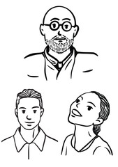 Diverse Portraits: A collection of hand-drawn portraits, showcasing individuals with different appearances, hair styles, and accessories, offering a glimpse into the variety of unique characters.