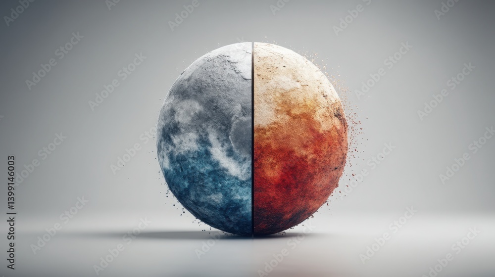 Poster intriguing egg with half-moon in the middle symbolizing balance and duality in an abstract represent
