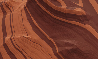 3D low polygon brown stone mountain. Top view of sedimentary rock terrain.